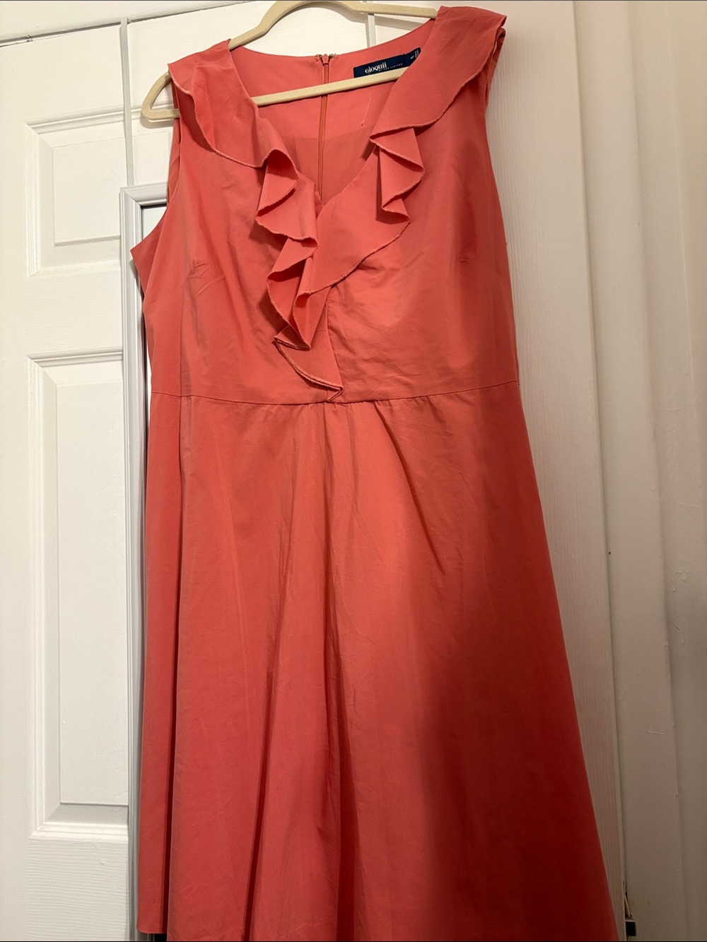 Coral-Orange Ruffle V-Neck Midi Dress size 16